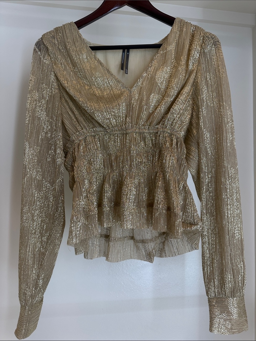 Anthropologie Metallic Gold Peplum Blouse